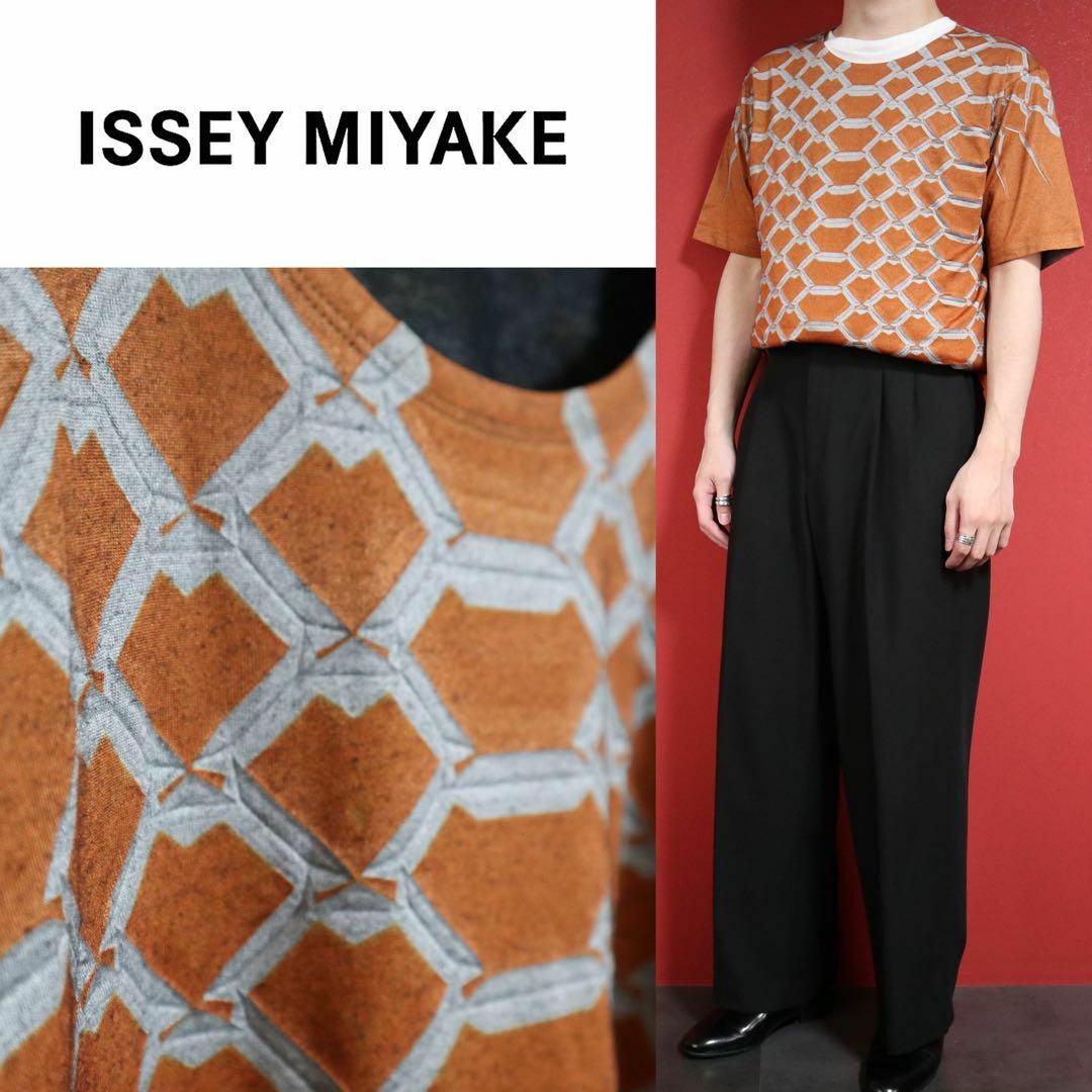 ISSEY MIYAKE(イッセイミヤケ)の【極希少】ISSEY MIYAKE MEN 総柄プリーツ オレンジ Tシャツ メンズのトップス(Tシャツ/カットソー(半袖/袖なし))の商品写真