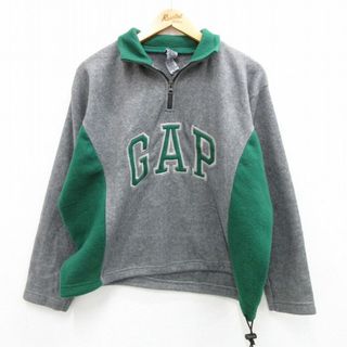 ギャップ(GAP)のL★古着 ギャップ GAP 長袖 ハーフジップ フリース ジャケット メンズ 00年代 00s ビッグロゴ ツートンカラー 濃グレー 霜降り他 23nov01 中古 アウター(ダッフルコート)