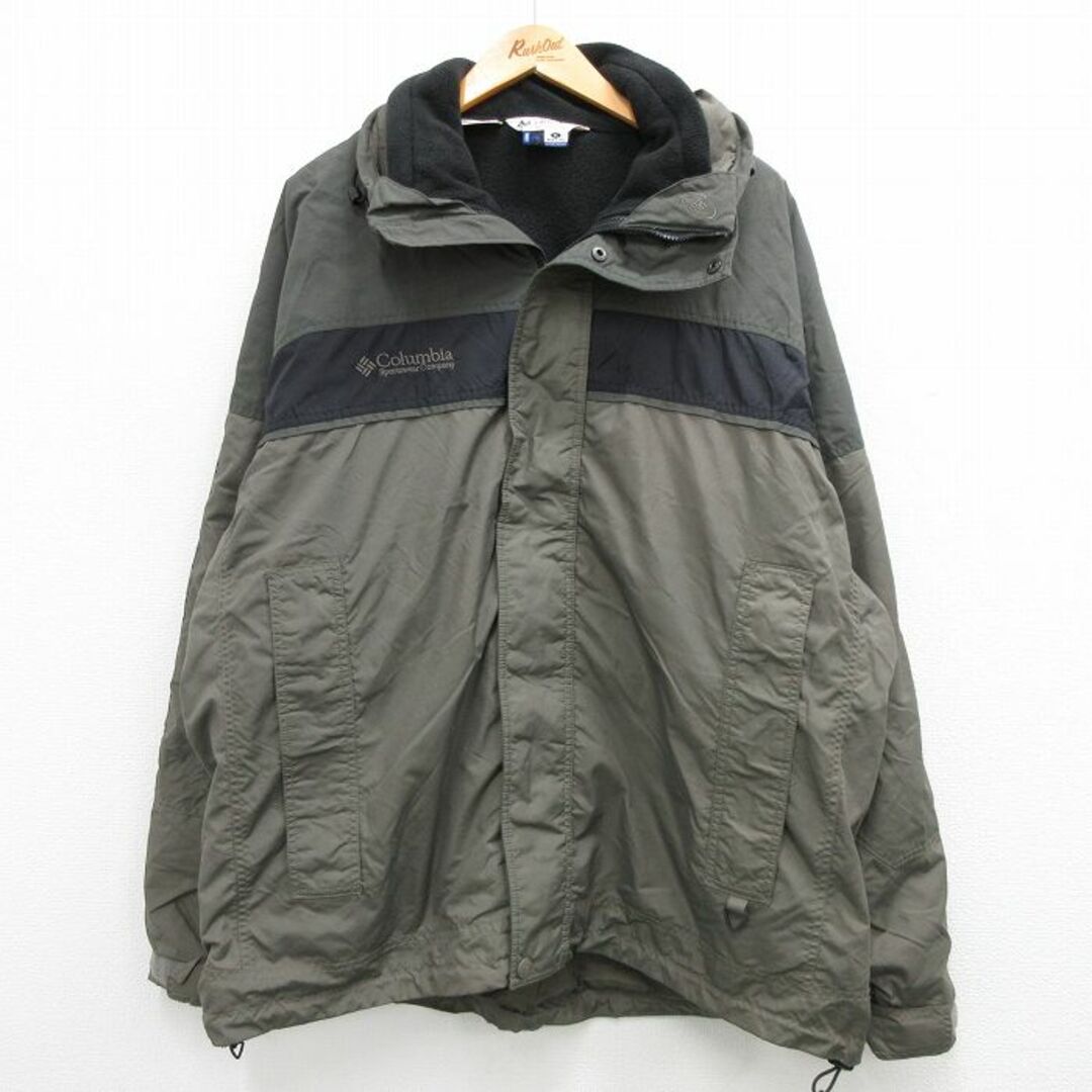 Columbia(コロンビア)のXL★古着 コロンビア COLUMBIA 長袖 ナイロン ジャケット メンズ 80年代 80s ワンポイントロゴ グレー系他 内側フリース 23nov01 中古 アウター メンズのジャケット/アウター(ダッフルコート)の商品写真