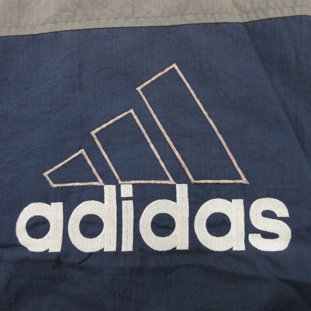 adidas(アディダス)のL★古着 アディダス adidas 長袖 ナイロン ジャケット パーカー メンズ 90年代 90s ビッグロゴ ツートンカラー 紺他 ネイビー 23nov01 中古 アウター メンズのジャケット/アウター(ダッフルコート)の商品写真