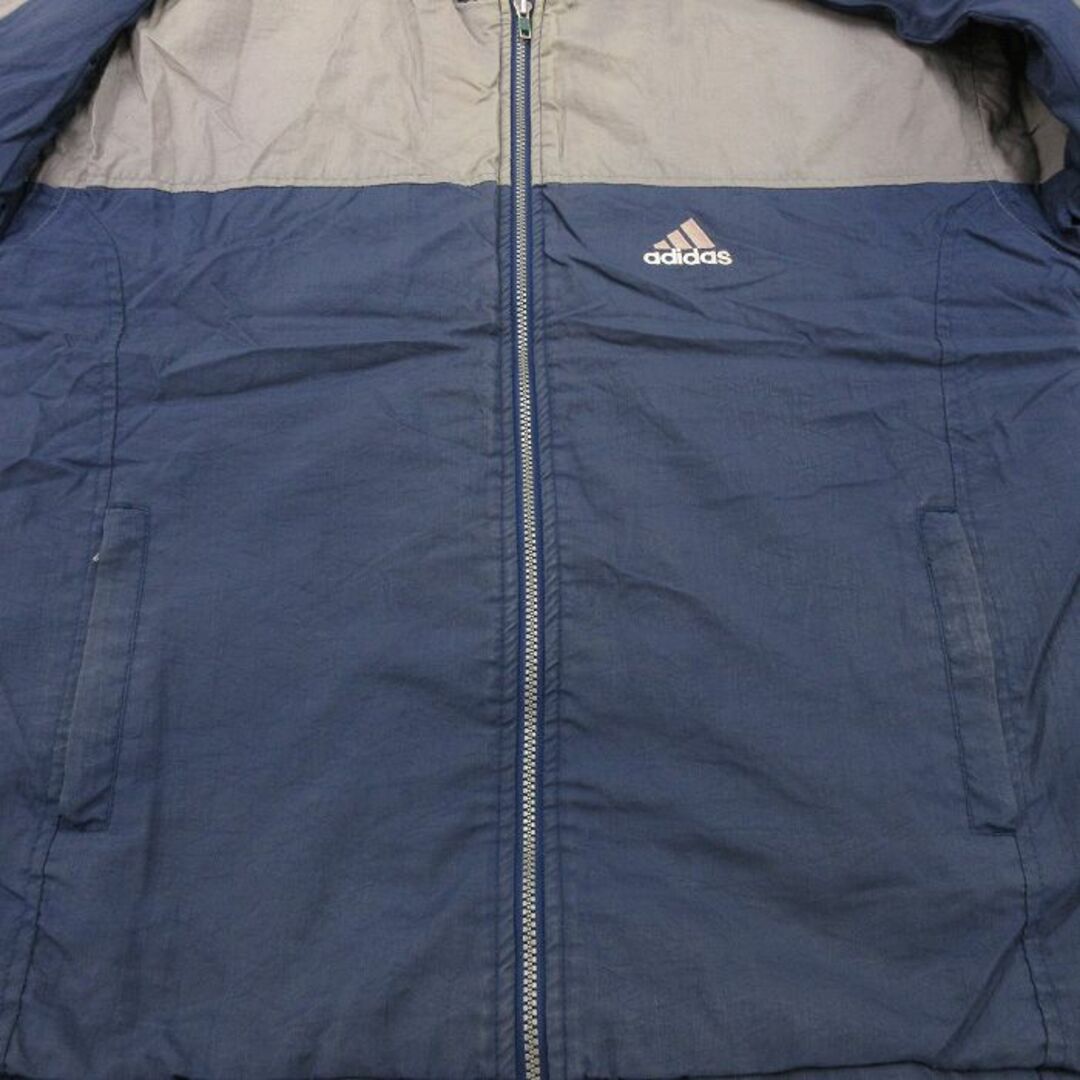 adidas(アディダス)のL★古着 アディダス adidas 長袖 ナイロン ジャケット パーカー メンズ 90年代 90s ビッグロゴ ツートンカラー 紺他 ネイビー 23nov01 中古 アウター メンズのジャケット/アウター(ダッフルコート)の商品写真