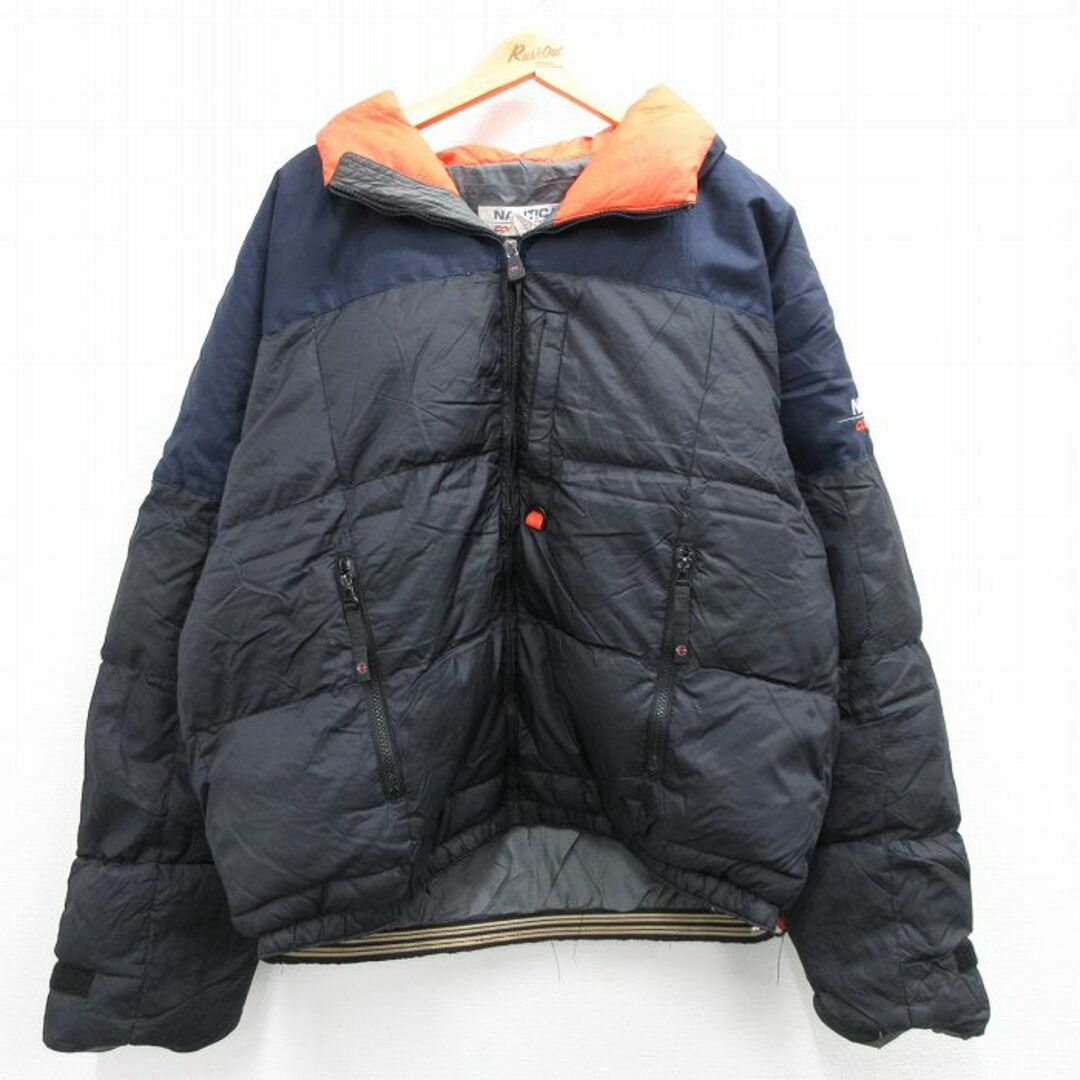 NAUTICA(ノーティカ)のXL★古着 ノーティカ NAUTICA 長袖 ブランド ナイロン ダウン ジャケット メンズ 90年代 90s ワンポイントロゴ コンペティション 大きいサイズ 黒他 ブラック 23nov02 中古 アウター メンズのジャケット/アウター(ダッフルコート)の商品写真