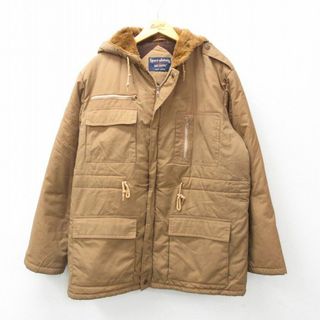 ビッグヤンク(BIG YANK)のL★古着 ビッグヤンク BIG YANK 長袖 マウンテン パーカー ジャケット メンズ 80年代 80s ロング丈 茶 ブラウン 内側コーデュロイ フード内側ボア 【spe】 23nov10 中古 アウター(ダッフルコート)