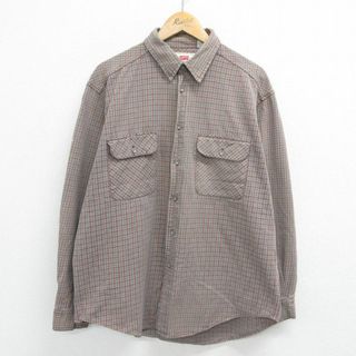 リーバイス(Levi's)のXL★古着 リーバイス Levis 長袖 ブランド シャツ メンズ コットン 茶他 ブラウン チェック 23nov08 中古 トップス(シャツ)