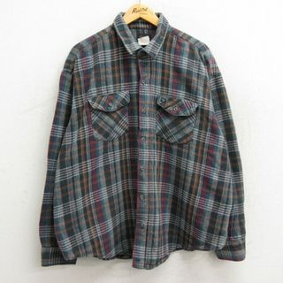 XL★古着 CODET 長袖 ヘビー フランネル シャツ メンズ 90年代 90s 大きいサイズ コットン USA製 濃緑他 グリーン チェック 23nov03 中古 トップス(シャツ)