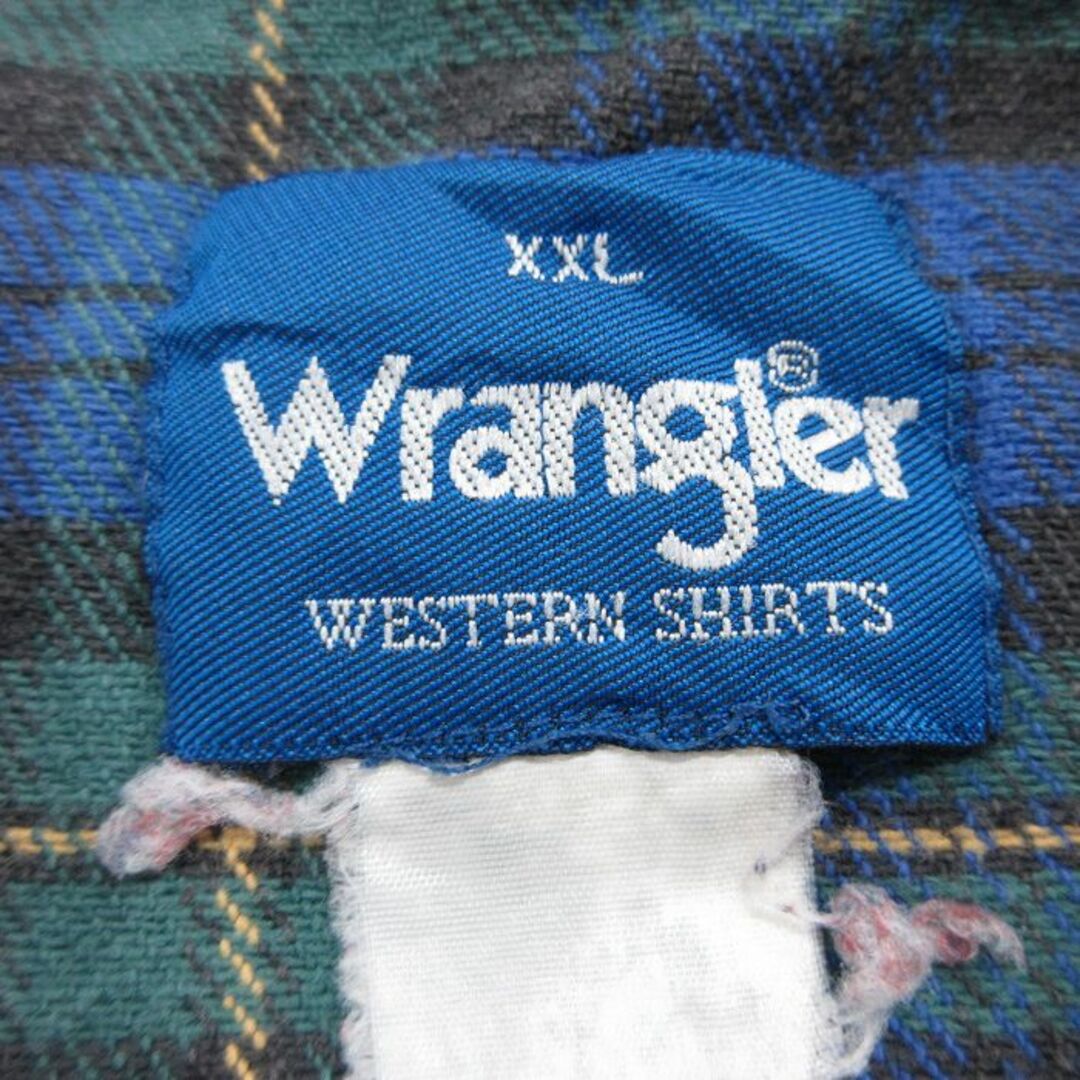 Wrangler(ラングラー)のXL★古着 ラングラー Wrangler 長袖 ウエスタン フランネル シャツ メンズ 大きいサイズ 緑他 グリーン チェック 23nov04 中古 トップス メンズのトップス(シャツ)の商品写真