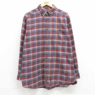 ウールリッチ(WOOLRICH)のXL★古着 ウールリッチ WOOLRICH 長袖 フランネル シャツ メンズ コットン ボタンダウン エンジ他 チェック 23nov04 中古 トップス(シャツ)