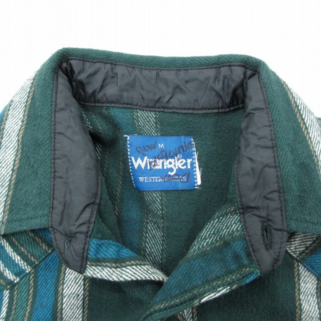 Wrangler(ラングラー)のL★古着 ラングラー Wrangler 長袖 ウエスタン ヘビー フランネル シャツ メンズ 90年代 90s 緑他 グリーン ストライプ 23nov04 中古 トップス メンズのトップス(シャツ)の商品写真