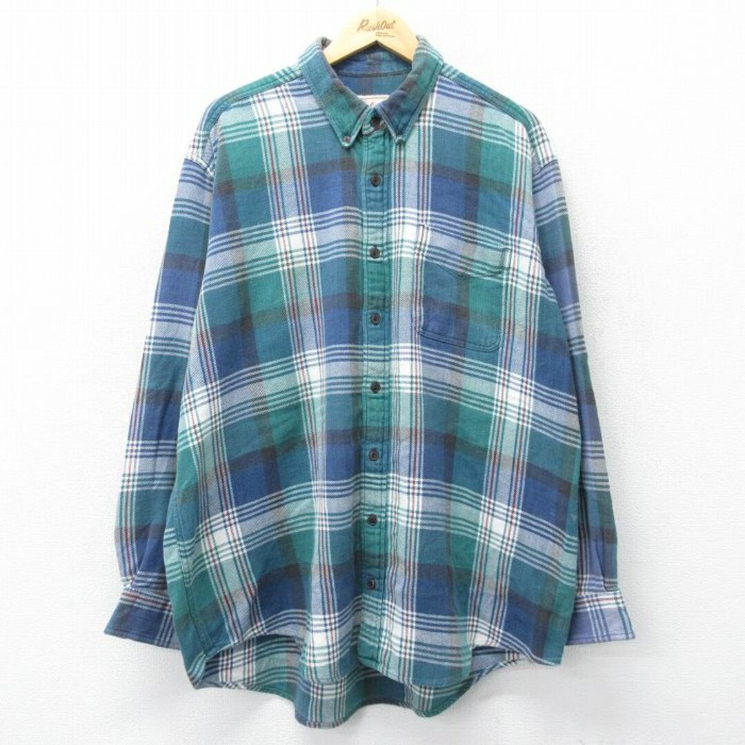 WOOLRICH(ウールリッチ)のXL★古着 ウールリッチ WOOLRICH 長袖 フランネル シャツ メンズ 00年代 00s 大きいサイズ コットン ボタンダウン 紺他 ネイビー チェック 23nov04 中古 トップス メンズのトップス(シャツ)の商品写真