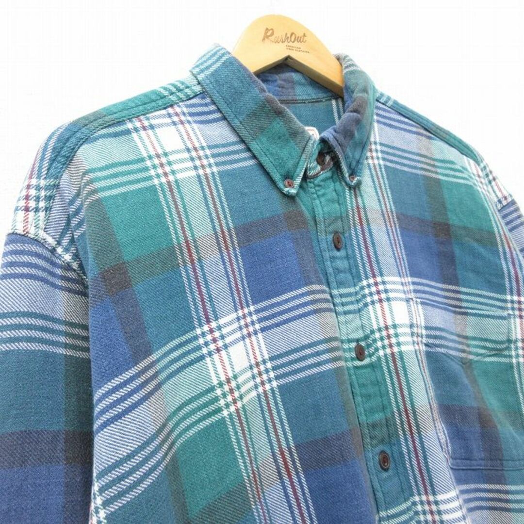 WOOLRICH(ウールリッチ)のXL★古着 ウールリッチ WOOLRICH 長袖 フランネル シャツ メンズ 00年代 00s 大きいサイズ コットン ボタンダウン 紺他 ネイビー チェック 23nov04 中古 トップス メンズのトップス(シャツ)の商品写真