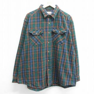 ウールリッチ(WOOLRICH)のXL★古着 ウールリッチ WOOLRICH 長袖 ヘビー フランネル シャツ メンズ 00年代 00s 大きいサイズ コットン 緑系他 グリーン チェック 23nov06 中古 トップス(シャツ)