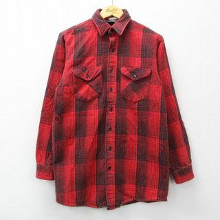 オシュコシュ(OshKosh)のM★古着 オシュコシュ OSHKOSH 長袖 ヘビー フランネル シャツ メンズ 90年代 90s コットン 赤他 レッド チェック 23nov09 中古 トップス(シャツ)