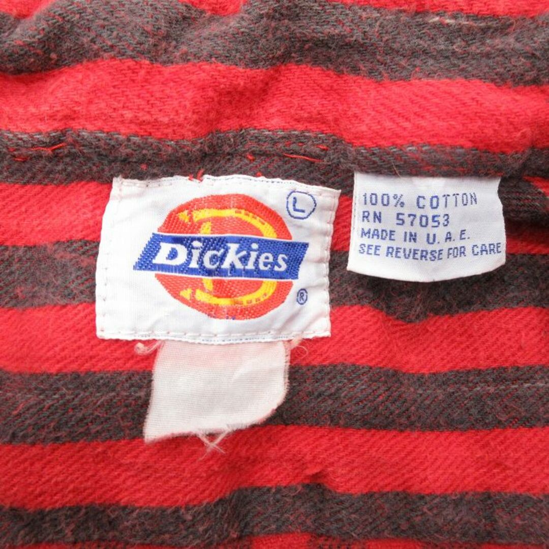 Dickies(ディッキーズ)のL★古着 ディッキーズ Dickies 長袖 ヘビー フランネル シャツ メンズ 80年代 80s コットン USA製 赤他 レッド ストライプ 23nov09 中古 トップス メンズのトップス(シャツ)の商品写真