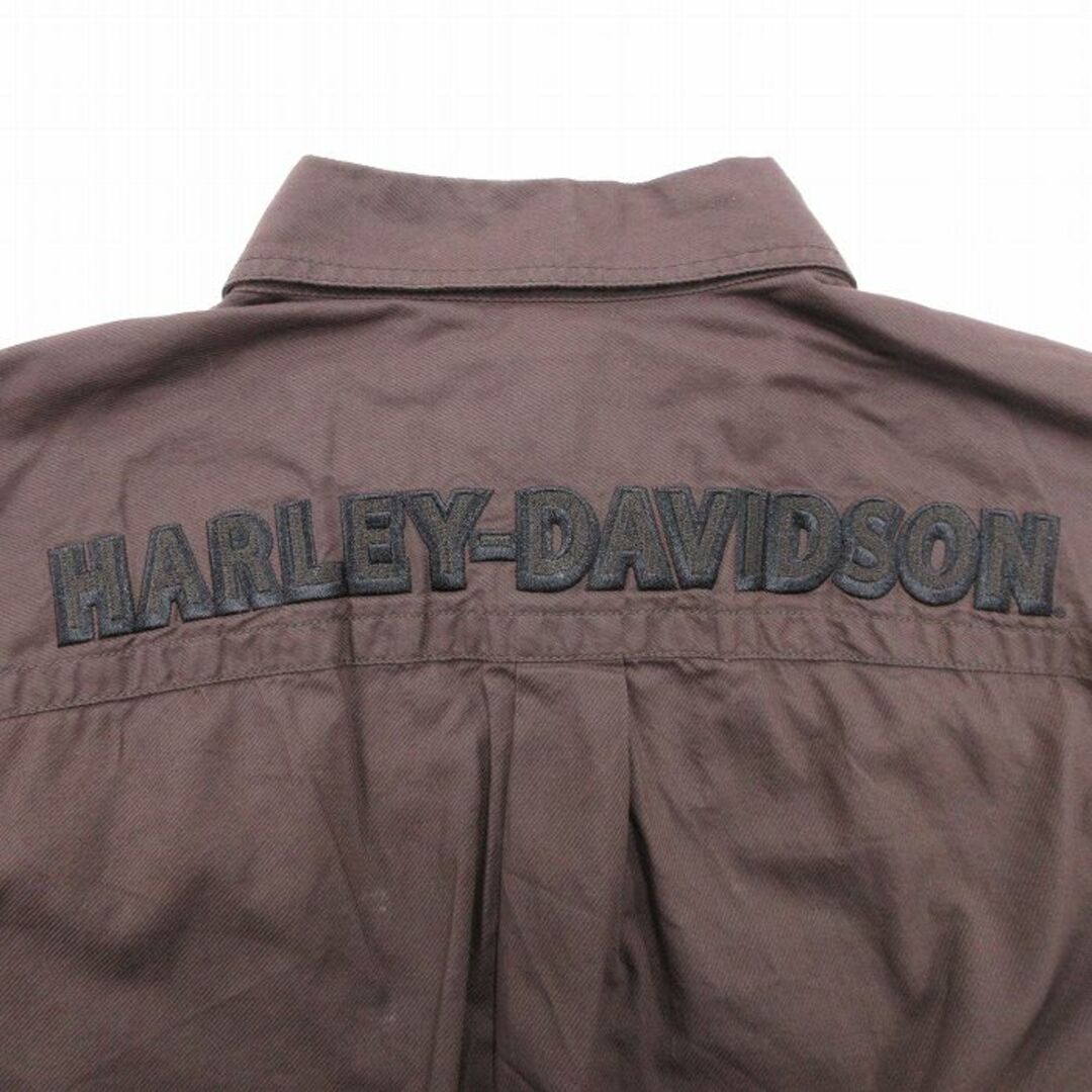 Harley Davidson(ハーレーダビッドソン)のXL★古着 ハーレーダビッドソン Harley Davidson 長袖 シャツ メンズ ビッグロゴ コットン 刺繍 茶 ブラウン 23nov04 中古 トップス メンズのトップス(シャツ)の商品写真