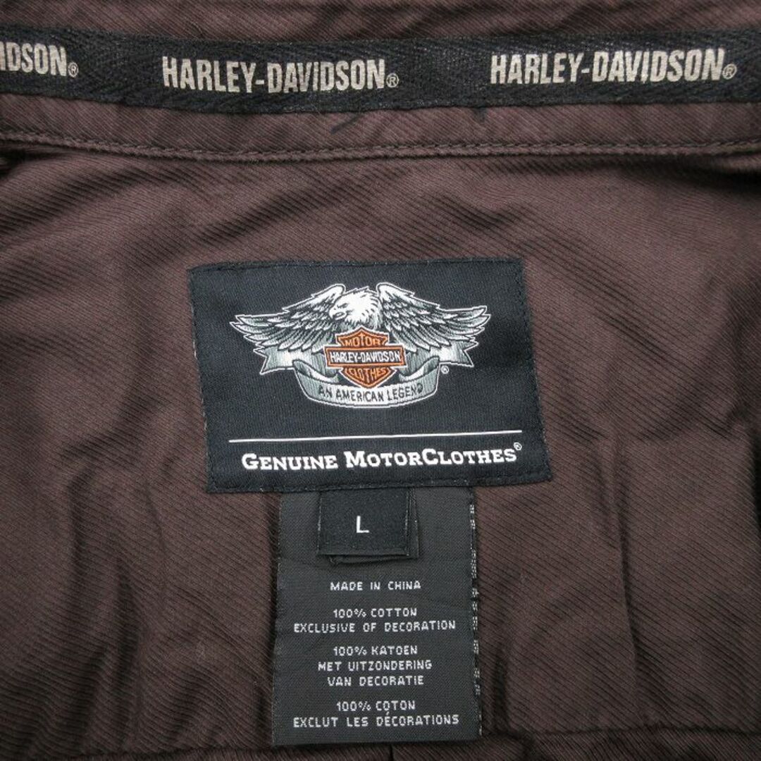 Harley Davidson(ハーレーダビッドソン)のXL★古着 ハーレーダビッドソン Harley Davidson 長袖 シャツ メンズ ビッグロゴ コットン 刺繍 茶 ブラウン 23nov04 中古 トップス メンズのトップス(シャツ)の商品写真