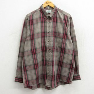 XL★古着 バンヒューセン 長袖 シャツ メンズ 90年代 90s ボタンダウン ベージュ系他 カーキ チェック 23nov10 中古 トップス(シャツ)