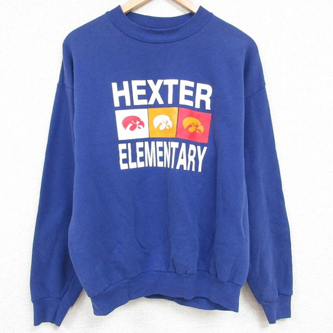 Lee(リー)のL★古着 リー Lee 長袖 スウェット メンズ 90年代 90s HEXTER ELEMENTARY クルーネック USA製 紺 ネイビー 23nov01 中古 スエット トレーナー トップス メンズのトップス(パーカー)の商品写真