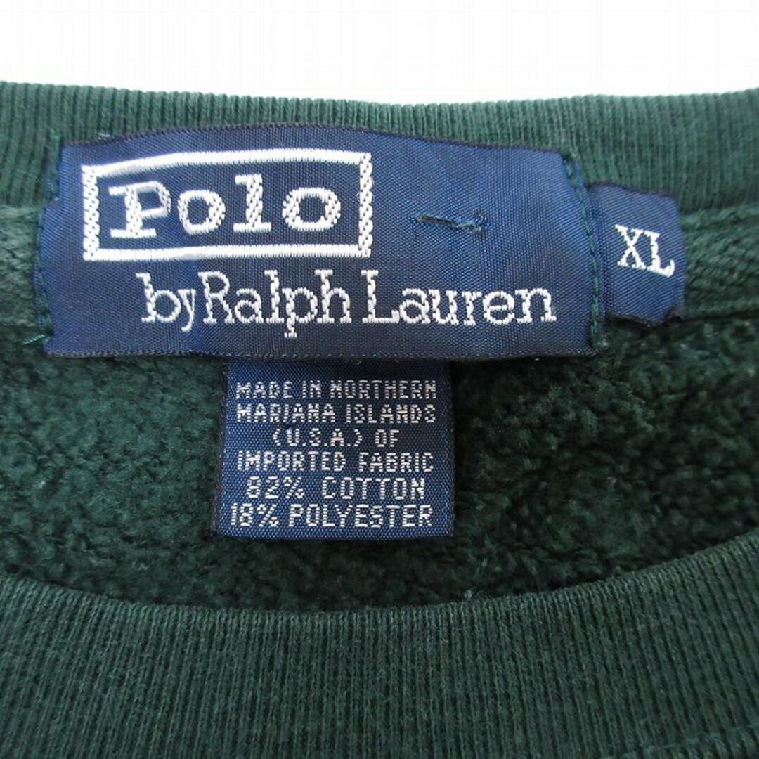 Ralph Lauren(ラルフローレン)のXL★古着 ラルフローレン Ralph Lauren 長袖 スウェット メンズ 90年代 90s ワンポイントロゴ 大きいサイズ クルーネック 緑 グリーン 23nov02 中古 スエット トレーナー トップス メンズのトップス(パーカー)の商品写真