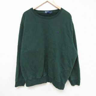 XL★古着 ラルフローレン Ralph Lauren 長袖 スウェット メンズ 90年代 90s ワンポイントロゴ 大きいサイズ クルーネック 緑 グリーン 23nov02 中古 スエット トレーナー トップス