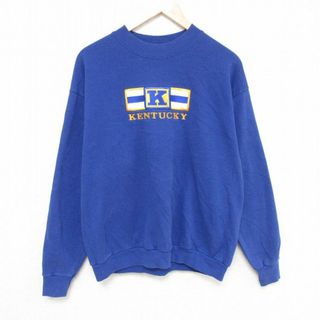 リー(Lee)のL★古着 リー Lee 長袖 スウェット メンズ 90年代 90s ケンタッキー 刺繍 クルーネック USA製 青 ブルー 23nov02 中古 スエット トレーナー トップス(パーカー)