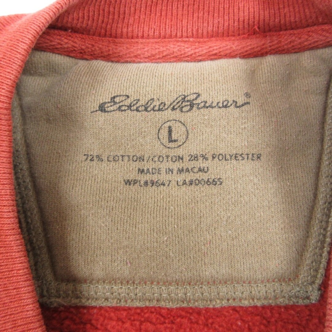 Eddie Bauer(エディーバウアー)のXL★古着 エディーバウアー Eddie Bauer 長袖 スウェット メンズ ビッグロゴ 刺繍 クルーネック オレンジ 23nov02 中古 スエット トレーナー トップス メンズのトップス(パーカー)の商品写真