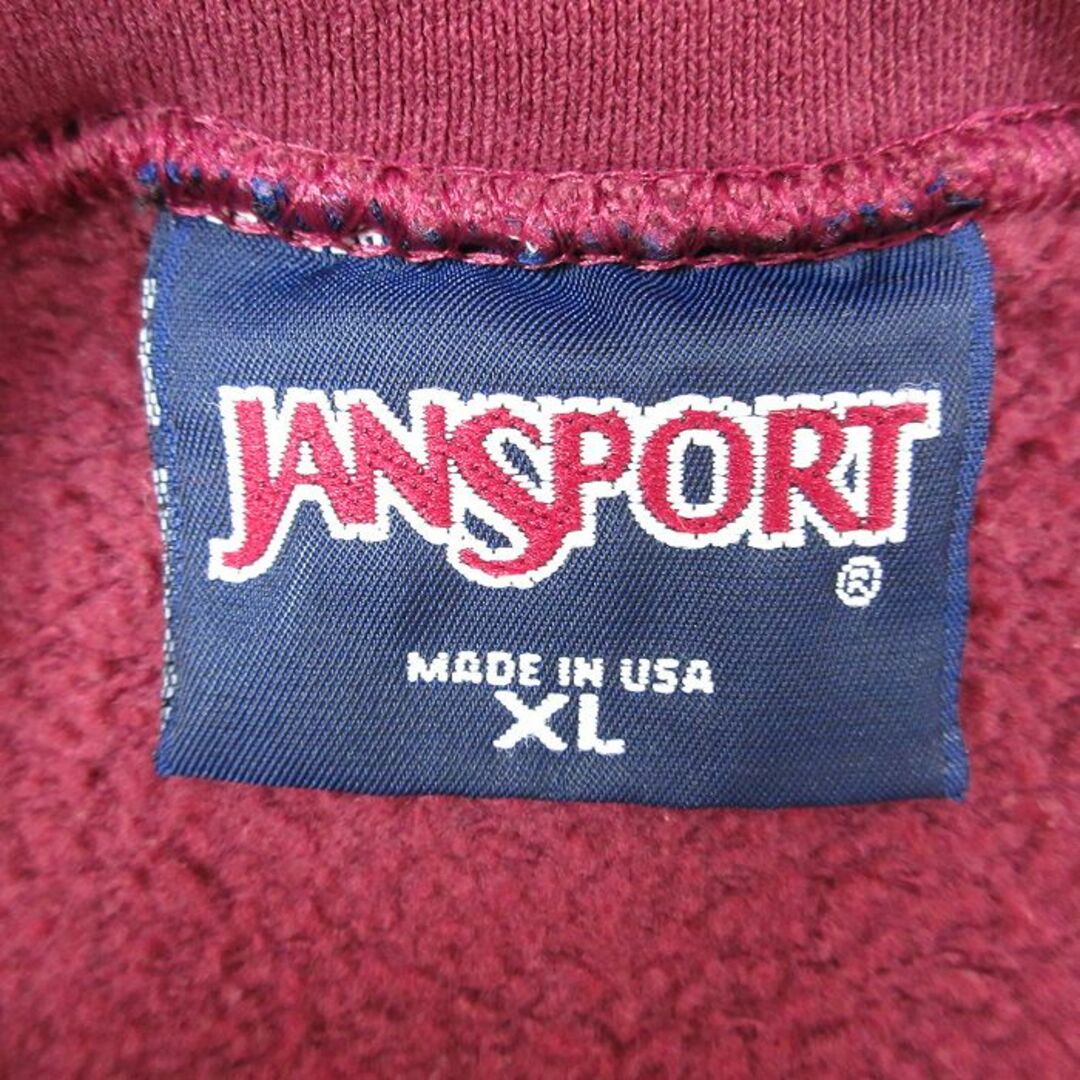 JANSPORT(ジャンスポーツ)のXL★古着 ジャンスポーツ 長袖 スウェット メンズ 90年代 90s MMSU 大きいサイズ クルーネック USA製 エンジ 23nov03 中古 スエット トレーナー トップス メンズのトップス(パーカー)の商品写真