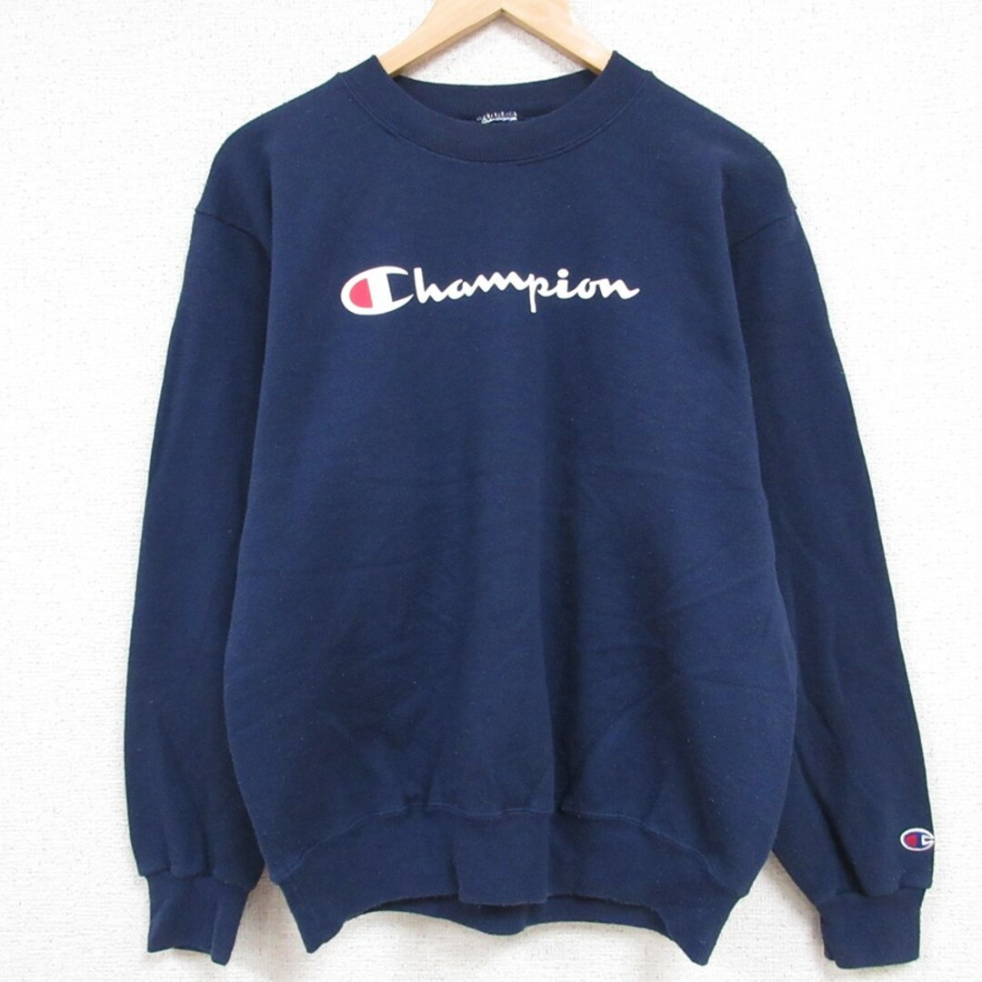 Champion(チャンピオン)のL★古着 チャンピオン Champion 長袖 スウェット メンズ 90年代 90s ビッグロゴ クルーネック 濃紺 ネイビー 23nov04 中古 スエット トレーナー トップス メンズのトップス(パーカー)の商品写真