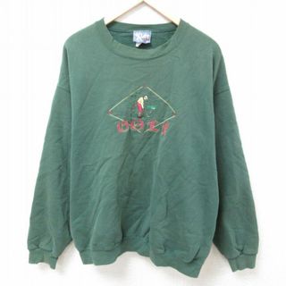 リー(Lee)のXL★古着 リー Lee 長袖 スウェット メンズ 90年代 90s ゴルフ 刺繍 クルーネック USA製 濃緑 グリーン 23nov06 中古 スエット トレーナー トップス(パーカー)