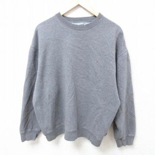 トミーヒルフィガー(TOMMY HILFIGER)のXL★古着 トミーヒルフィガー TOMMY HILFIGER 長袖 ブランド スウェット メンズ 90年代 90s ワンポイントロゴ 大きいサイズ クルーネック 濃グレー 霜降り 23nov06 中古 スエット トレーナー トップス(パーカー)