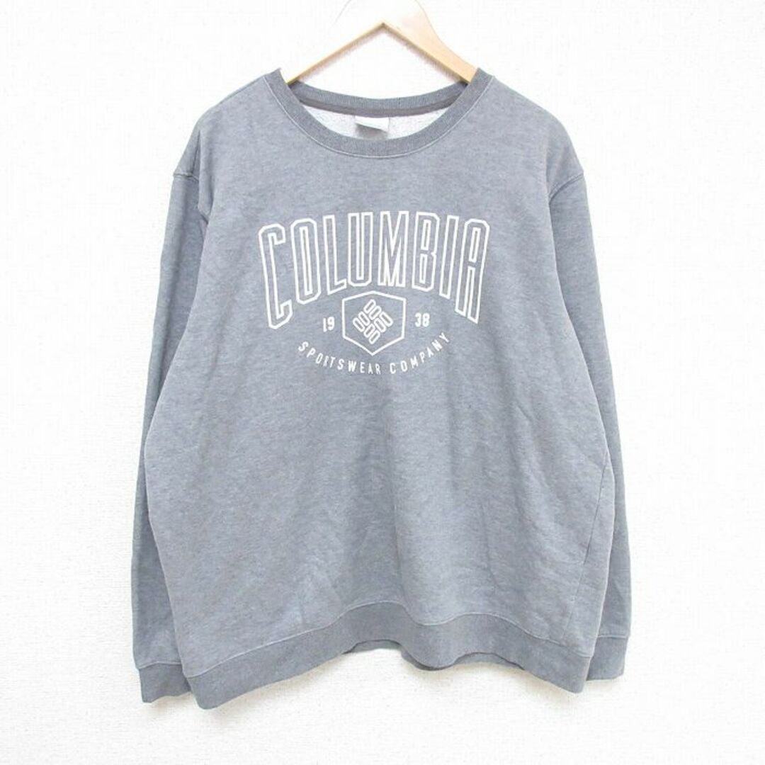 Columbia(コロンビア)のXL★古着 コロンビア COLUMBIA Columbia 長袖 スウェット メンズ ビッグロゴ 大きいサイズ クルーネック グレー 霜降り 23nov06 中古 スエット トレーナー トップス メンズのトップス(パーカー)の商品写真