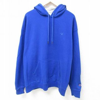 チャンピオン(Champion)のXL★古着 チャンピオン Champion 長袖 スウェット パーカー メンズ ワンポイントロゴ 大きいサイズ 青 ブルー 23nov07 中古 スエット トレーナー トップス(パーカー)