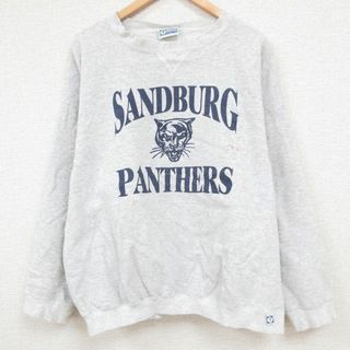 XL★古着 ディスカス 長袖 スウェット メンズ 90年代 90s サンドバーグパンサーズ 大きいサイズ クルーネック USA製 薄グレー 霜降り 【spe】 23nov07 中古 スエット トレーナー トップス