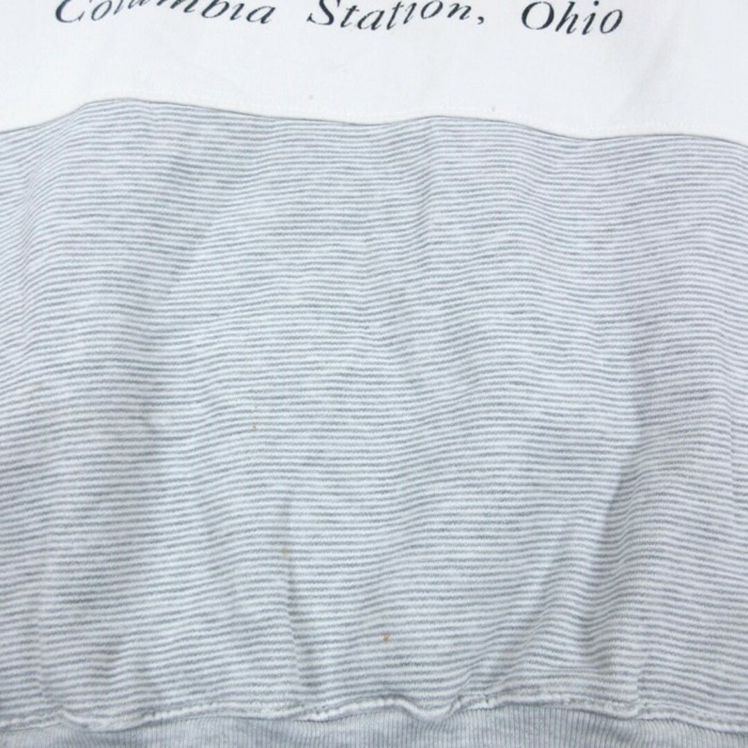 Columbia(コロンビア)のXL★古着 長袖 スウェット メンズ 90年代 90s コロンビア駅 オハイオ 大きいサイズ クルーネック USA製 白他 ホワイト ボーダー 23nov09 中古 スエット トレーナー トップス メンズのトップス(パーカー)の商品写真