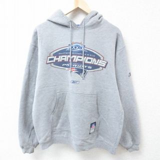 リーボック(Reebok)のXL★古着 リーボック REEBOK 長袖 スウェット パーカー メンズ 00年代 00s NFL ニューイングランドペイトリオッツ グレー 霜降り アメフト スーパーボウル 23nov08 中古 スエット トレーナー トップス(パーカー)