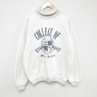 XL★古着 長袖 スウェット メンズ 90年代 90s ボカラトン カレッジ タートルネック ハイネック ベージュ カーキ 23nov09 中古 スエット トレーナー トップス(パーカー)