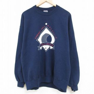 XL★古着 ジャージーズ 長袖 スウェット メンズ 90年代 90s チェリーヒル リトルリーグ クルーネック USA製 紺 ネイビー 23nov10 中古 スエット トレーナー トップス(パーカー)