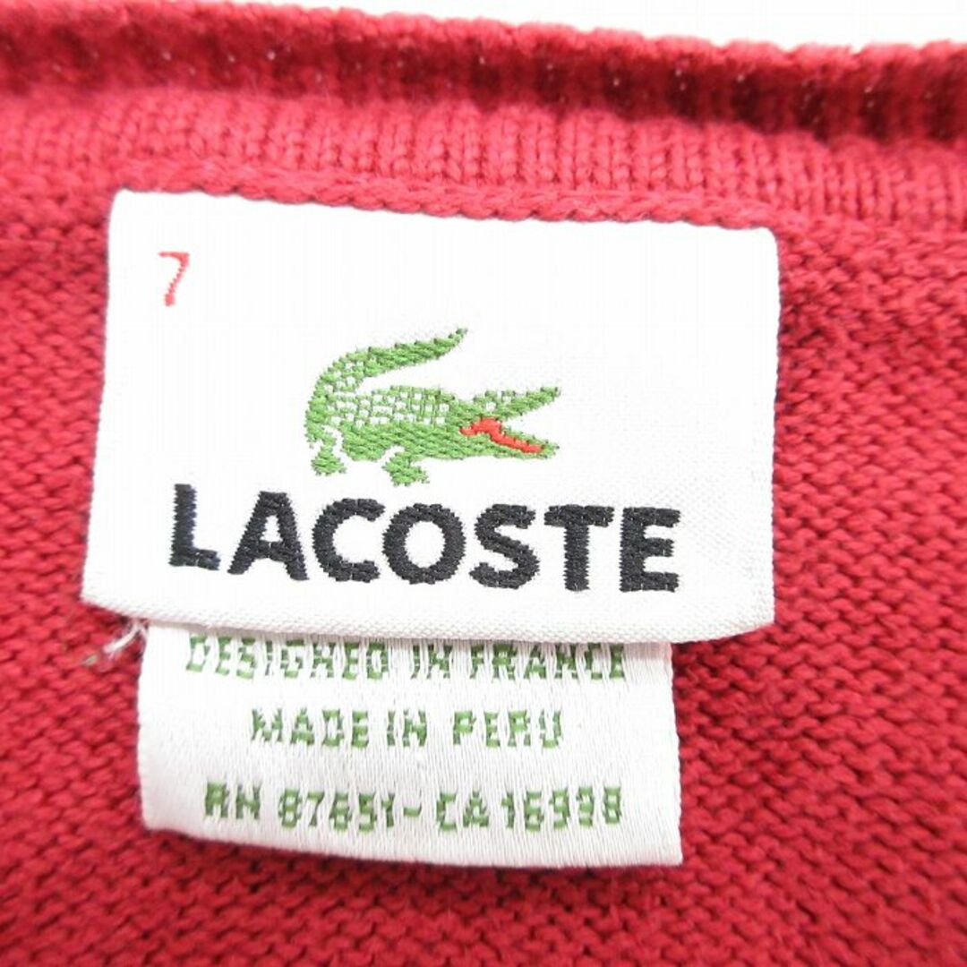 LACOSTE(ラコステ)のXL★古着 ラコステ LACOSTE 長袖 ブランド セーター メンズ ワンポイントロゴ 大きいサイズ コットン Vネック 赤 レッド 23nov01 中古 ニット トップス メンズのトップス(ニット/セーター)の商品写真