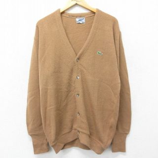 ラコステ(LACOSTE)のXL★古着 ラコステ LACOSTE IZOD 長袖 ブランド ニット カーディガン メンズ 90年代 90s ワンポイントロゴ 茶 ブラウン 【spe】 23nov01 中古 トップス(カーディガン)