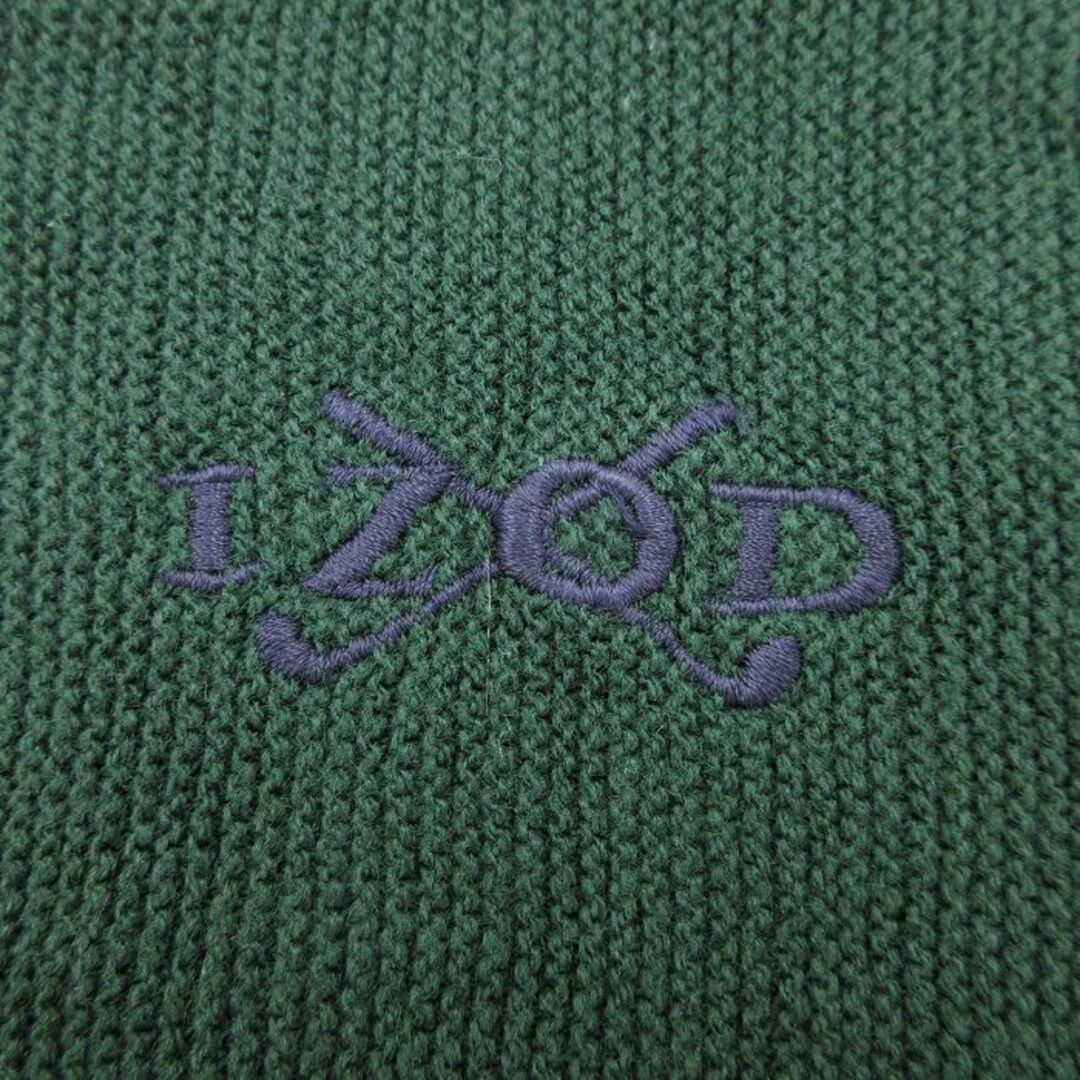 XL★古着 IZOD 長袖 ニット カーディガン メンズ 90年代 90s ワンポイントロゴ アクリル 緑 グリーン 23nov01 中古 トップス メンズのトップス(カーディガン)の商品写真