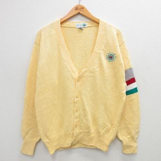 M★古着 IZOD 長袖 ニット カーディガン メンズ 90年代 90s MEDINAH フリーメイソン コットン 黄他 イエロー 23nov01 中古 トップス(カーディガン)