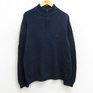 チャップス(CHAPS)のL★古着 チャップス 長袖 ハーフジップ セーター メンズ ワンポイントロゴ コットン 紺 ネイビー 23nov09 中古 ニット トップス(ニット/セーター)