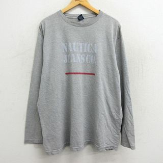 ノーティカ(NAUTICA)のXL★古着 ノーティカ NAUTICA 長袖 ビンテージ ブランド Tシャツ メンズ 90年代 90s ビッグロゴ 大きいサイズ クルーネック USA製 グレー 霜降り 23nov08 中古(Tシャツ/カットソー(半袖/袖なし))