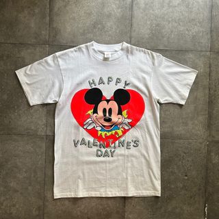 ディズニー(Disney)の90s ディズニー/ミッキー tシャツ USA製 L ホワイト バレンタイン(Tシャツ/カットソー(半袖/袖なし))