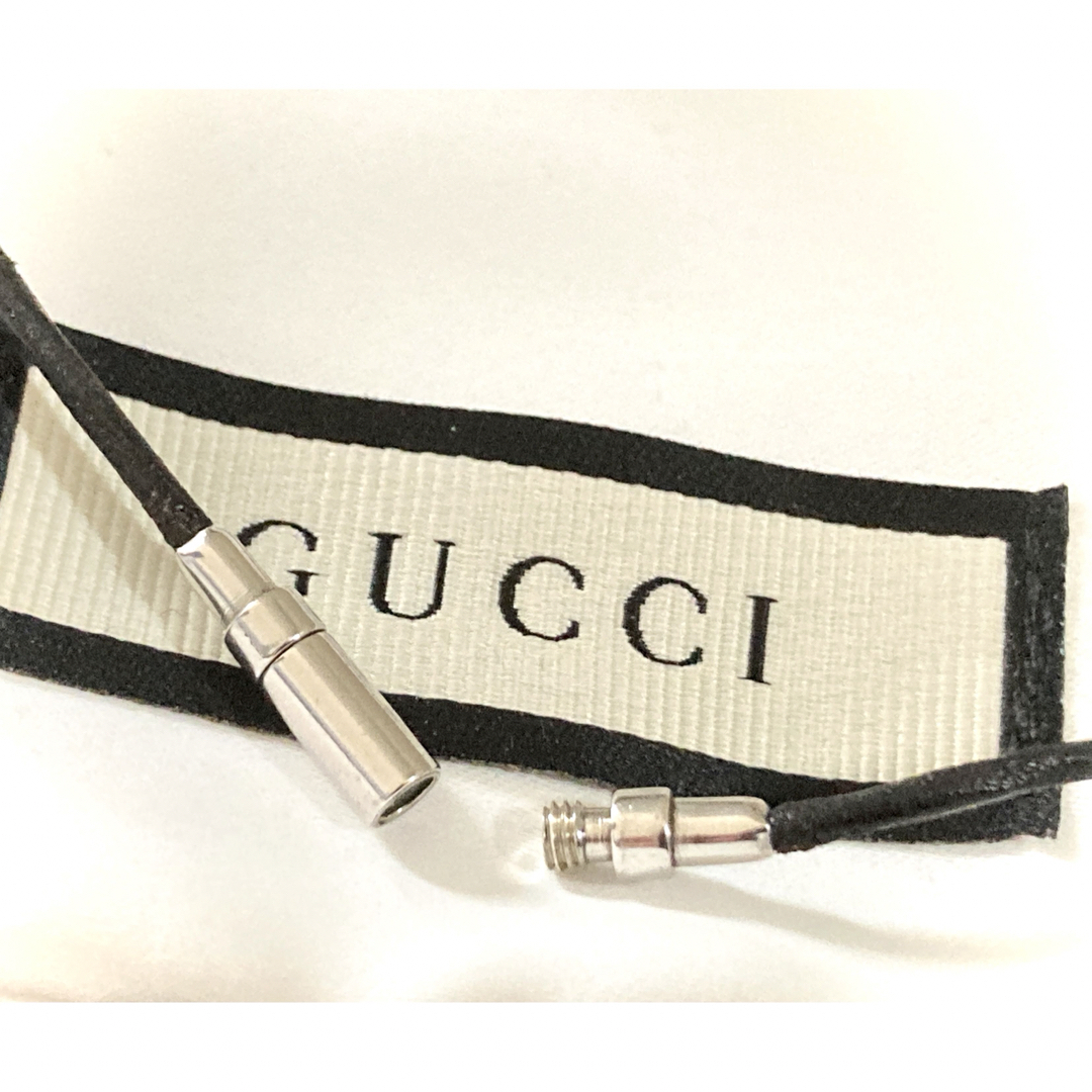 Gucci(グッチ)の正規品 グッチ レザーチョーカー/革紐/ネックレス ブラック×シルバー(50cm レディースのアクセサリー(ネックレス)の商品写真