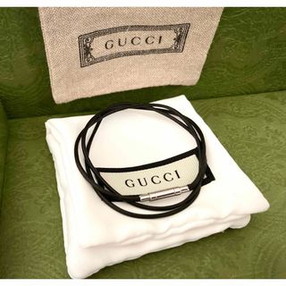 グッチ(Gucci)の正規品 グッチ レザーチョーカー/革紐/ネックレス ブラック×シルバー(50cm(ネックレス)