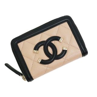 CHANEL - シャネル CC フィリグリー コインケース 小銭入れ 財布 キャビアスキン レザー ベージュ ブラック 黒 ゴールド金具 A81459 箱付 CHANEL（新品・未使用品）