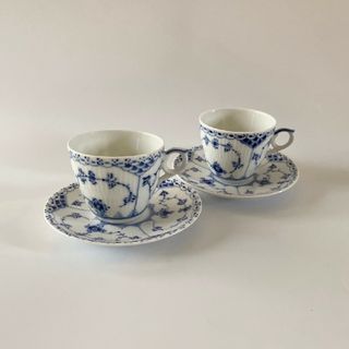 ロイヤルコペンハーゲン(ROYAL COPENHAGEN)のリカママ様ご専用 ブルーフルーテッドハーフレースカップ＆ソーサー2客①(食器)