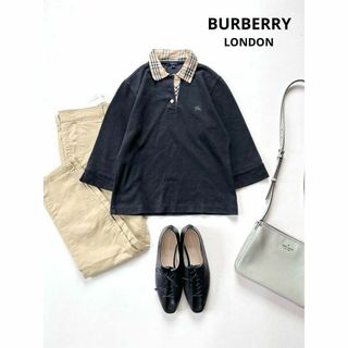 バーバリー(BURBERRY)のバーバリー BURBERRY ノバチェック襟 袖スリット ポロシャツ ブラック(ポロシャツ)