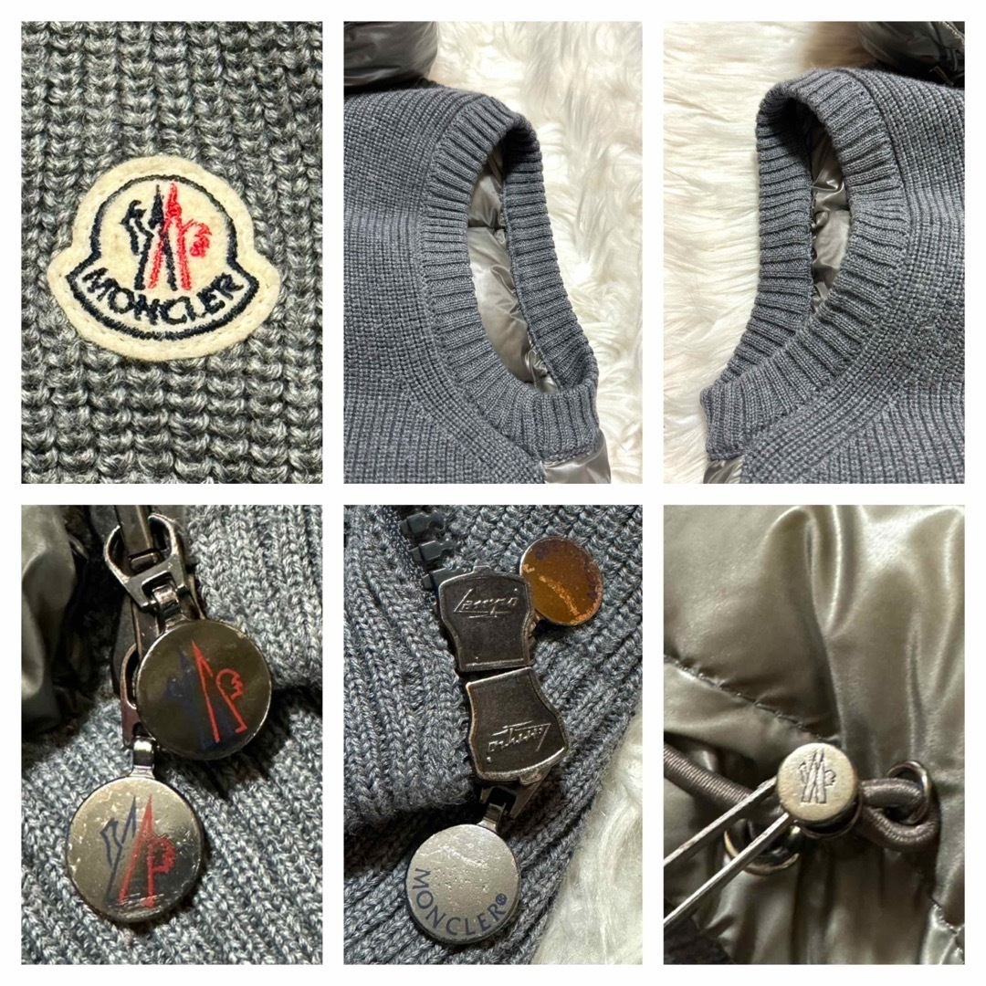 MONCLER(モンクレール)の本物 美品 モンクレール フード付 ニット切替 ダウンベスト S グレー メンズのジャケット/アウター(ダウンベスト)の商品写真