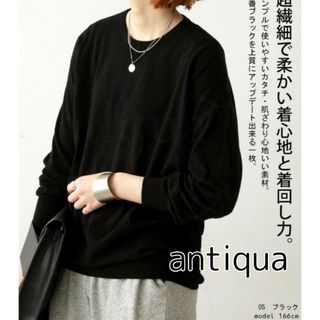 antiqua アンティカ 薄手 クルーネック 天竺 ニット黒 F ブラック